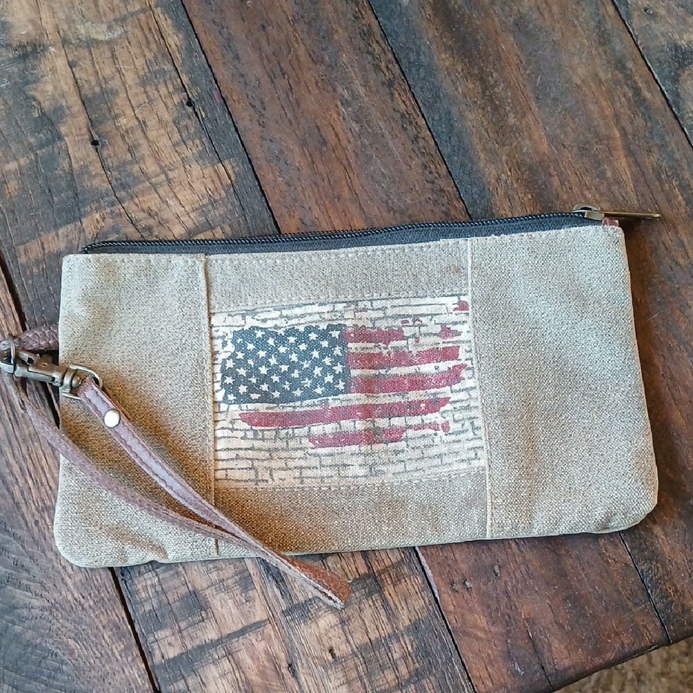 Mona B Striped Canvas Clutch